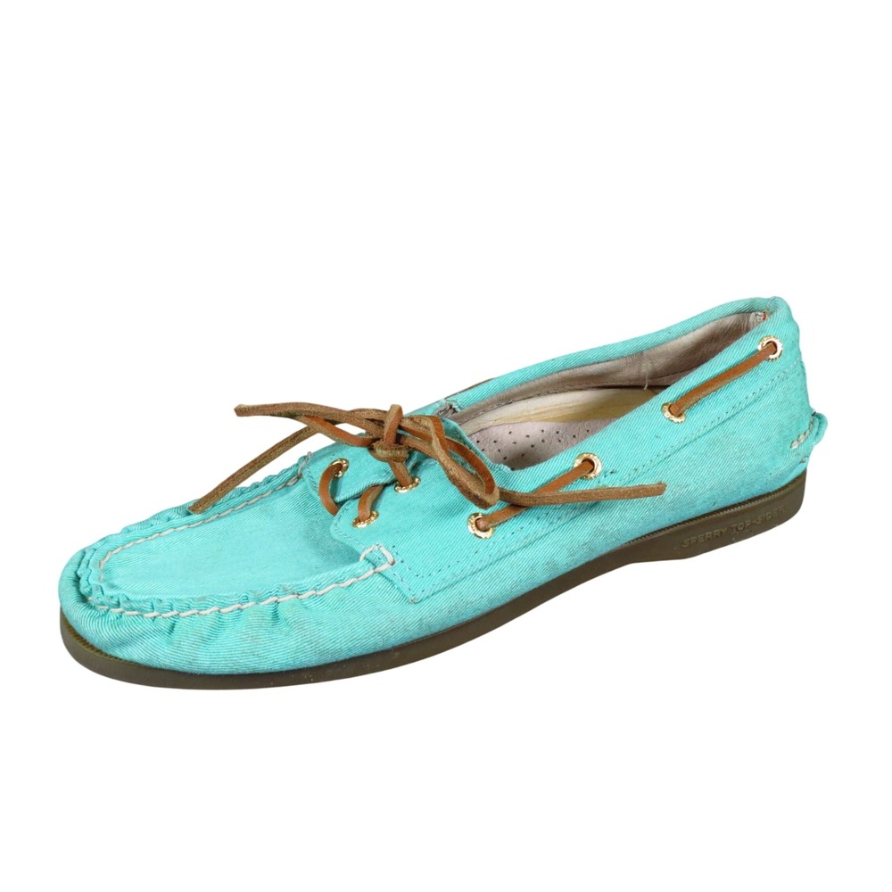 Sperry Top-Sider for J.Crew Women Boat Shoe 9.5 Nautical Aqua Green Canvas